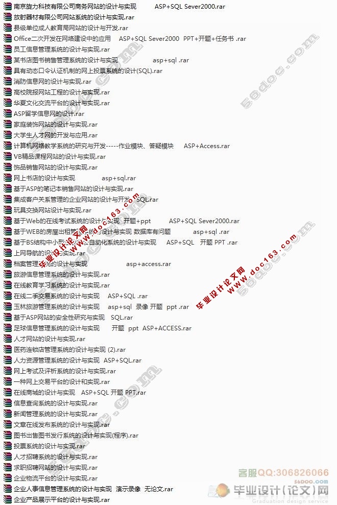 ASP/Access/SQL2000毕业设计(论文)选题/网站/程序设计题目