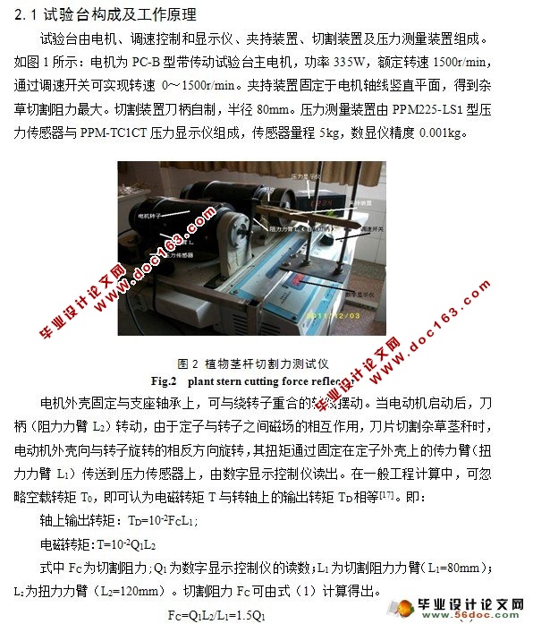 杂草切割阻力试验(论文)