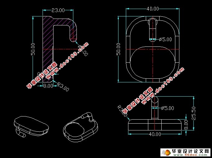 塑料挂钩三维模具设计(含CAD零件图装配图,ProE三维图)