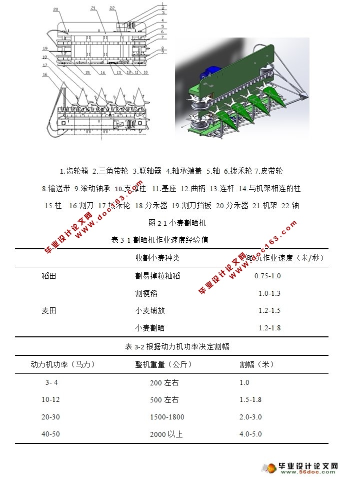 小麦割晒机的设计(农业机械)(含CAD图,SolidWorks三维)