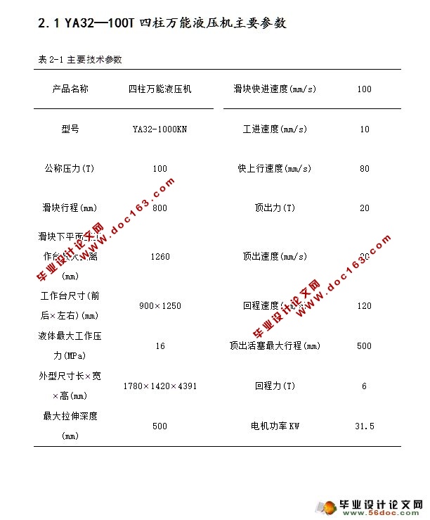 100T液压机液压缸系统设计(含CAD图)