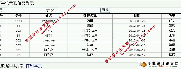 本科生考勤与考核管理信息系统的设计与实现(ASP.NET,SQL)(含录像)