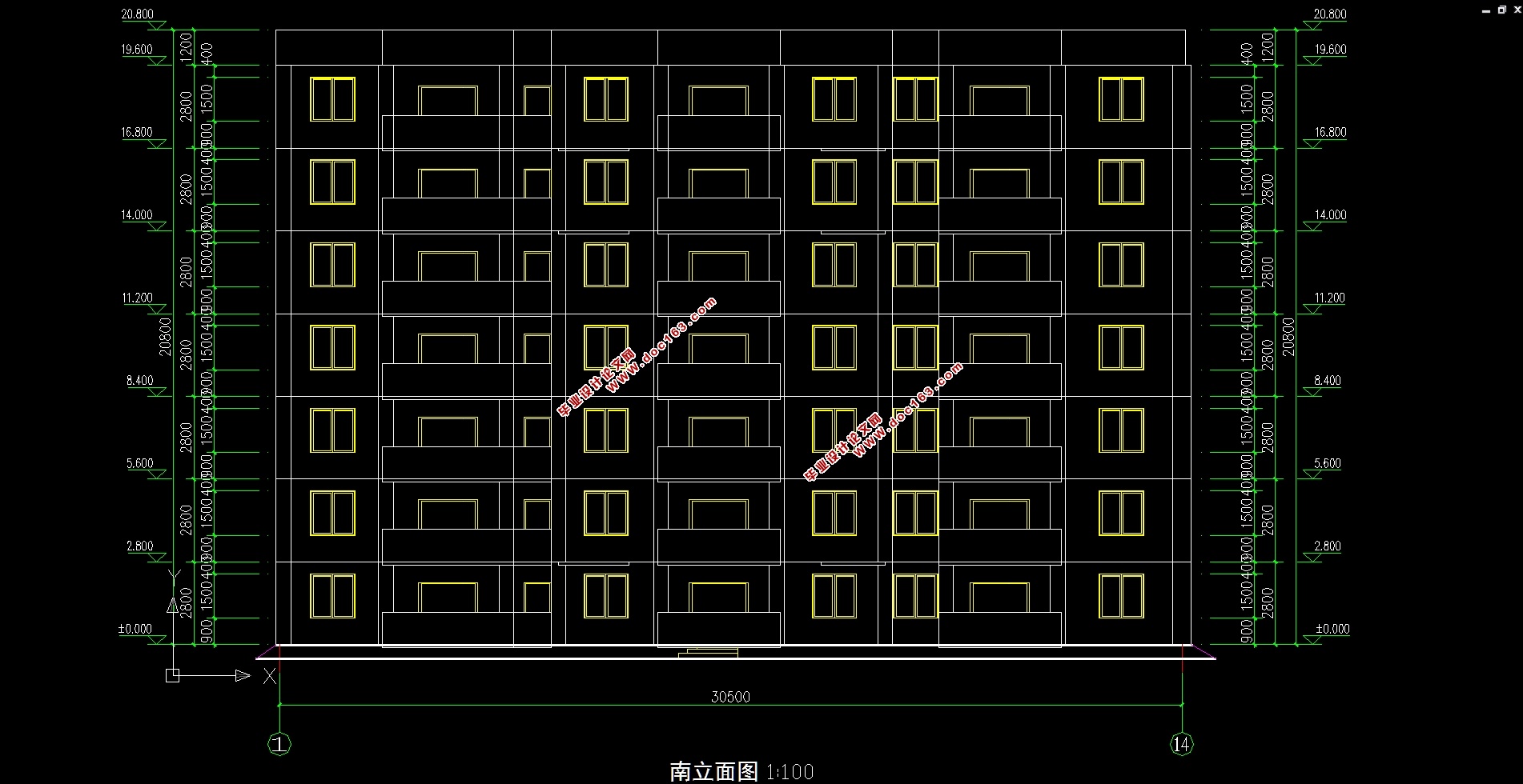 庆阳市七层2996平米住宅小区施工图设计(建筑图,结构图)