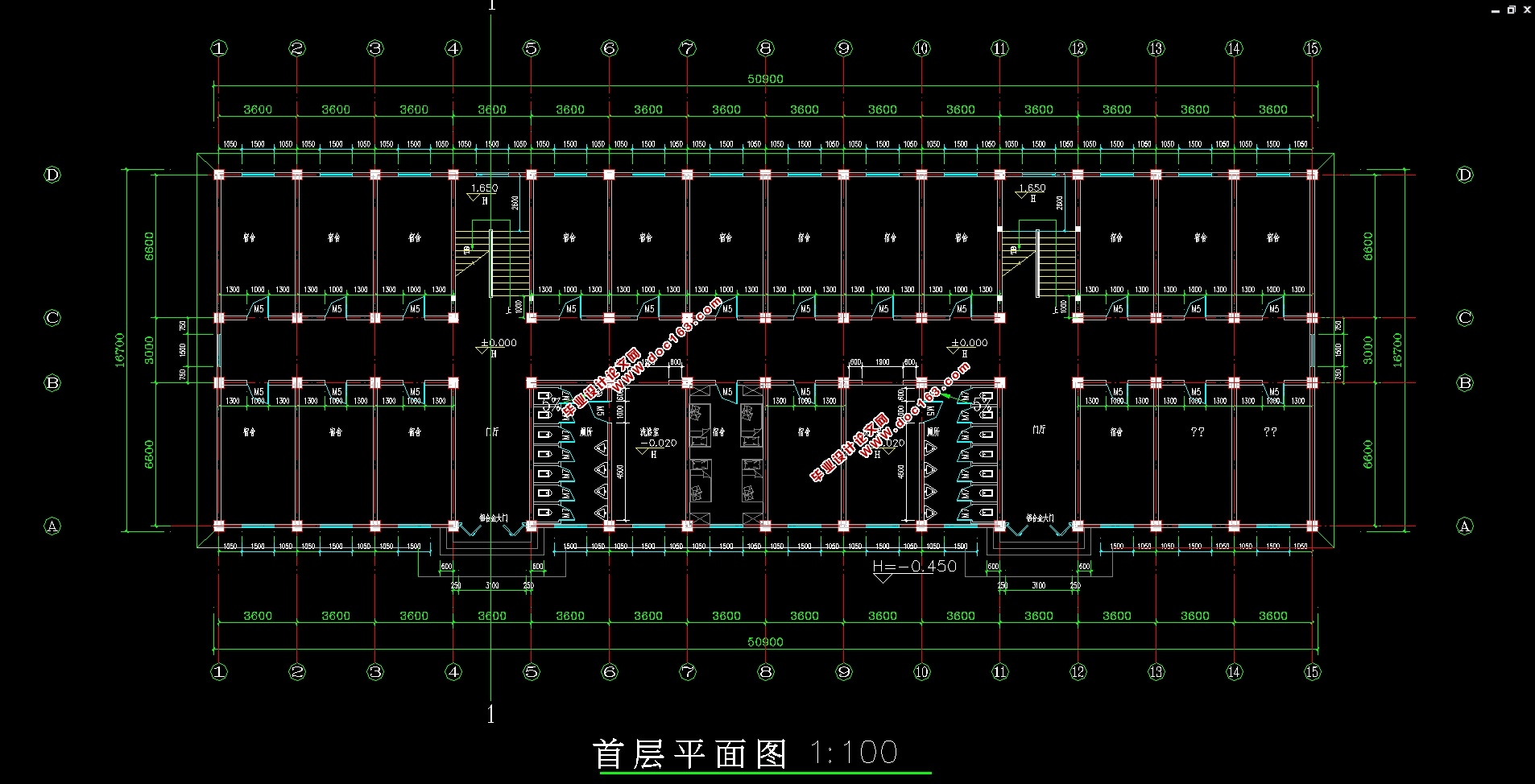 六层5100平米高校宿舍寝室楼设计(建筑图,结构图)