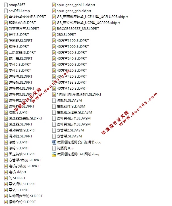 啤酒瓶洗瓶机的设计(含CAD零件装配图,SolidWorks三维造型)
