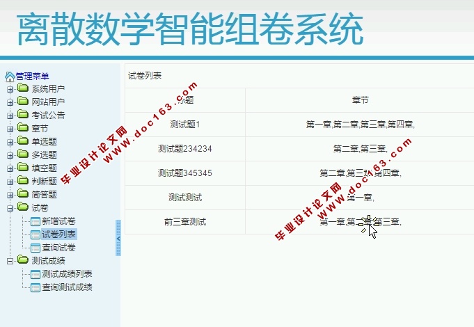 离散数学智能组卷系统的设计与实现(S2SH,MySQL)