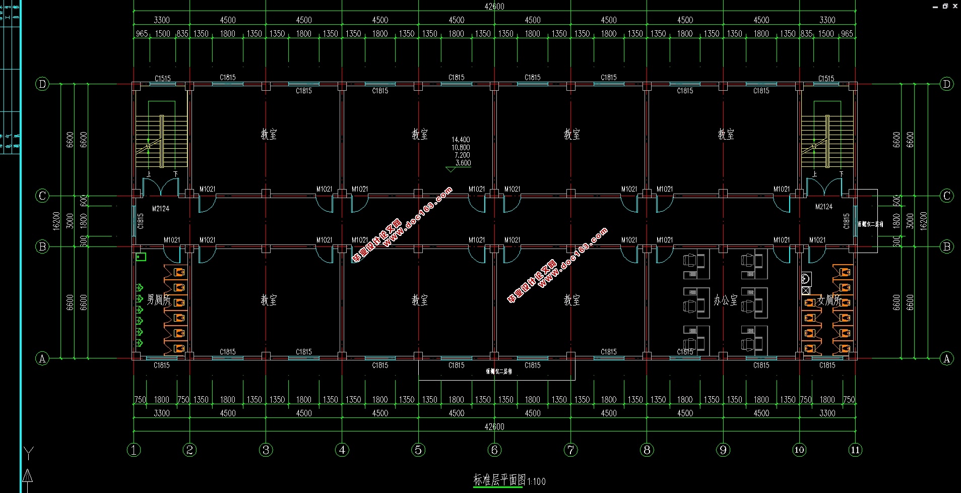 五层3520平米武汉洪山区中学教学楼设计(建筑图,结构图)