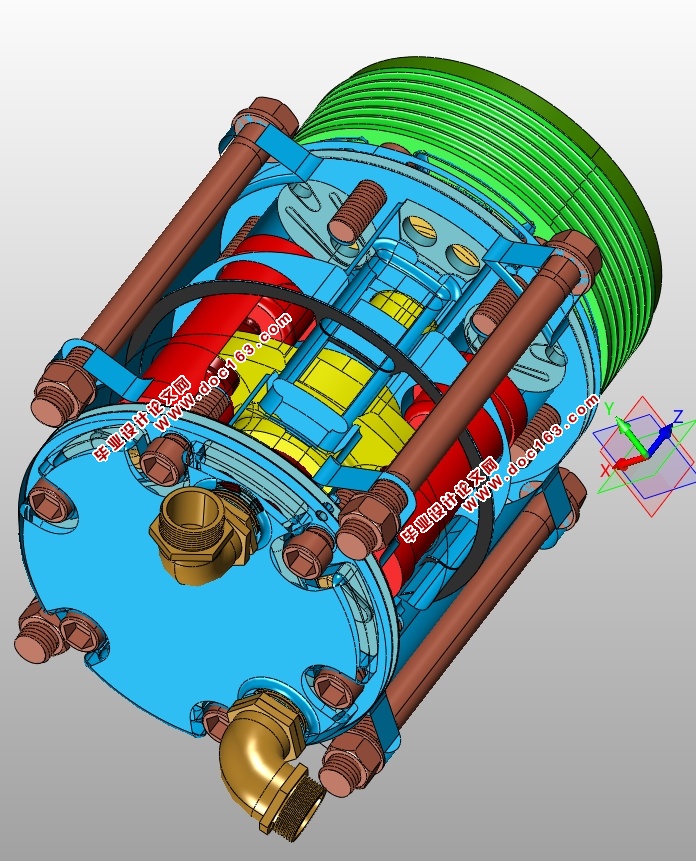 双向活塞斜盘式汽车空调压缩机设计(含CAD零件装配图,IGS,SolidWorks三维图)