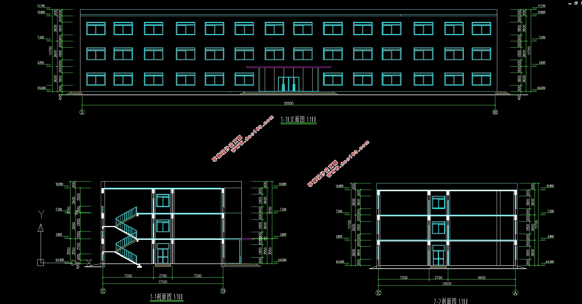 三层3171平米某市综合办公楼设计(建筑图,结构图)
