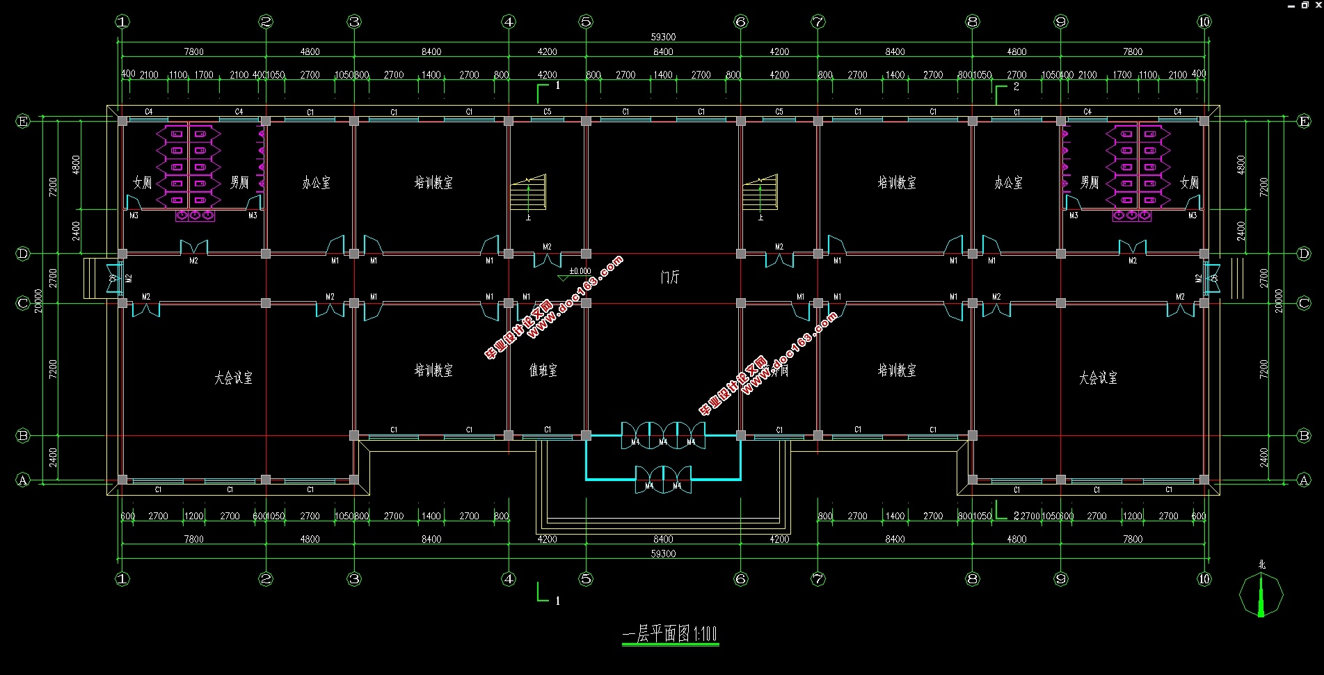 三层3171平米某市综合办公楼设计(建筑图,结构图)