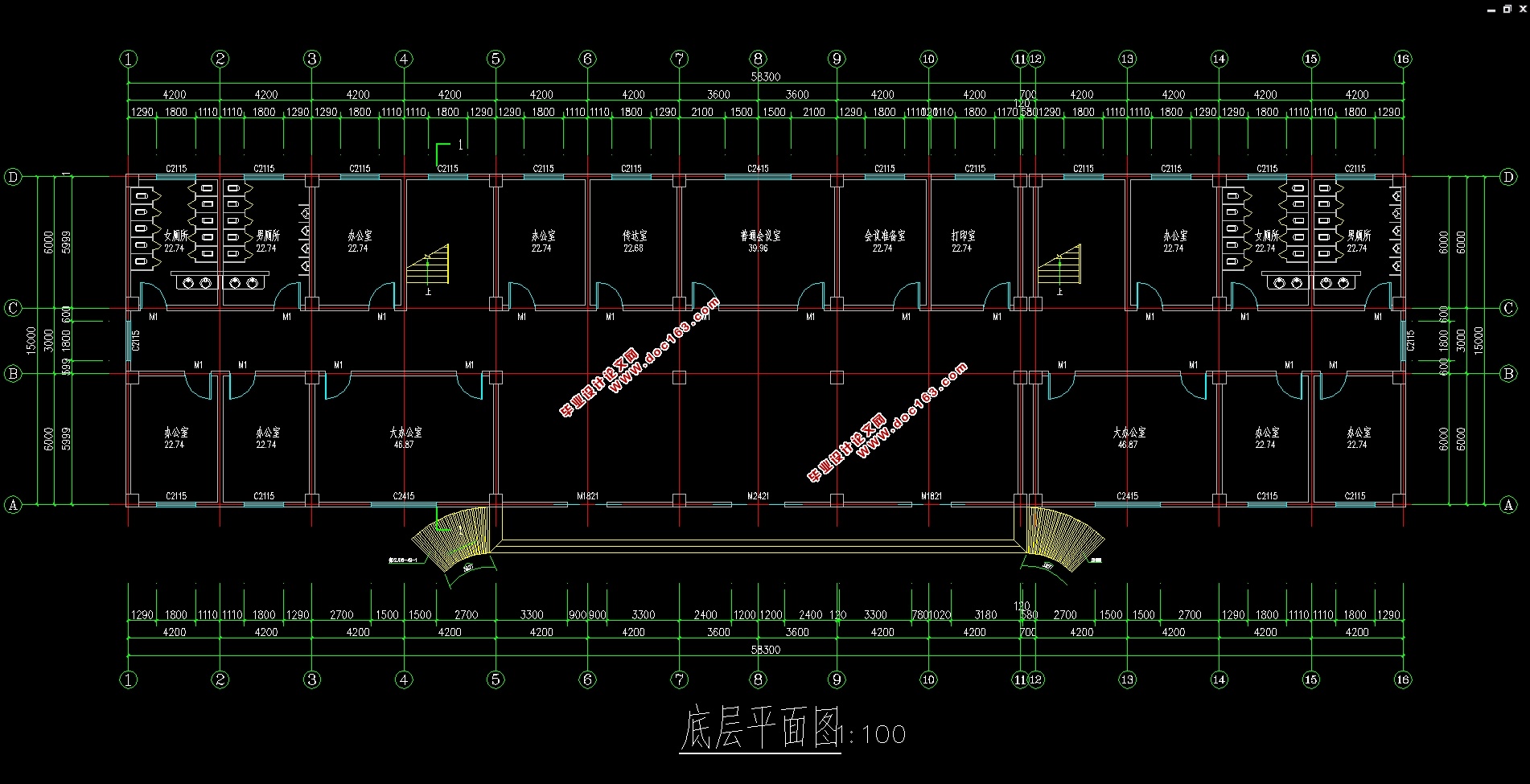 四层4000平米创业街9栋办公楼设计(建筑图,结构图)