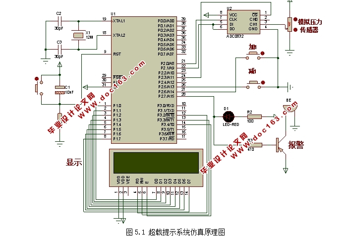 基于传感器的超载提示设计(附Proteus仿真程序,元件清单)