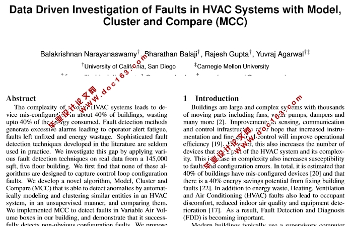 基于模型,聚类和比较(MCC)的HVAC系统故障数据驱动研究