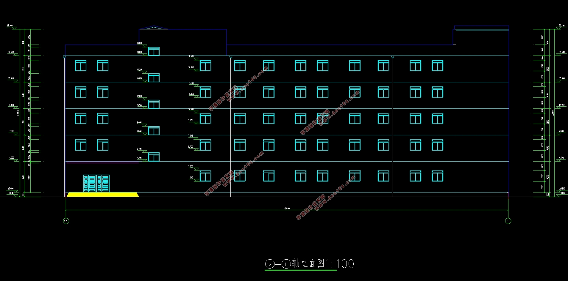 五层6392平米金融港办公楼框架结构设计(建筑图结构图)