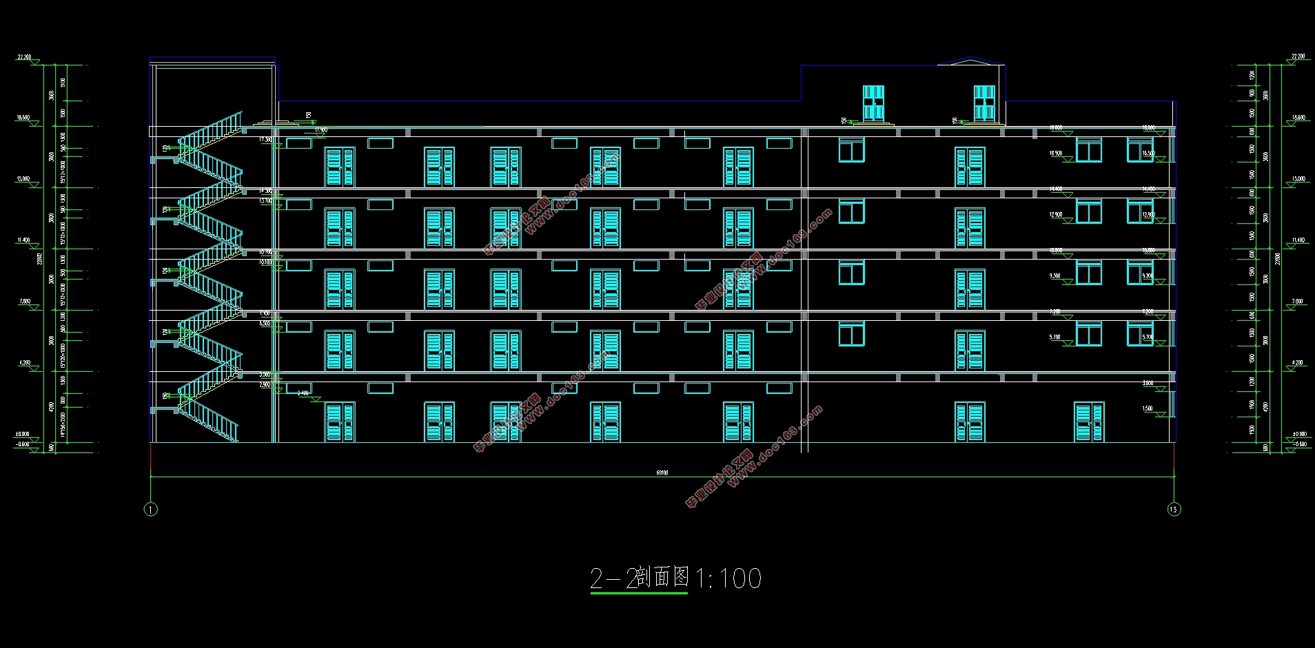 五层6392平米金融港办公楼框架结构设计(建筑图结构图)
