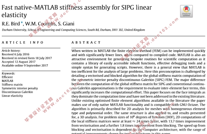 用于SIPG线性弹性的快速原生 - MATLAB刚度组件