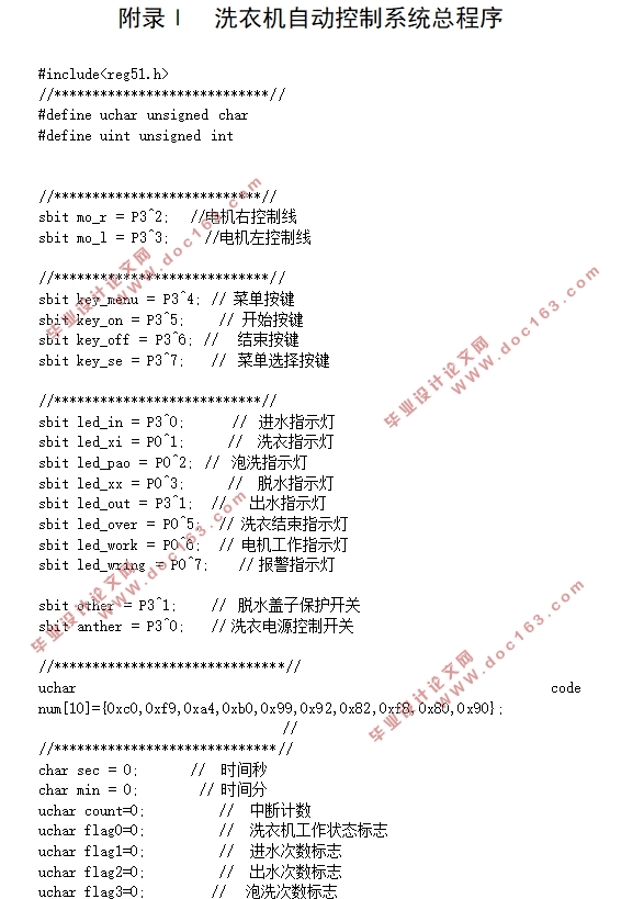 基于51单片机的洗衣机控制系统设计(附硬件电路图,主程序)