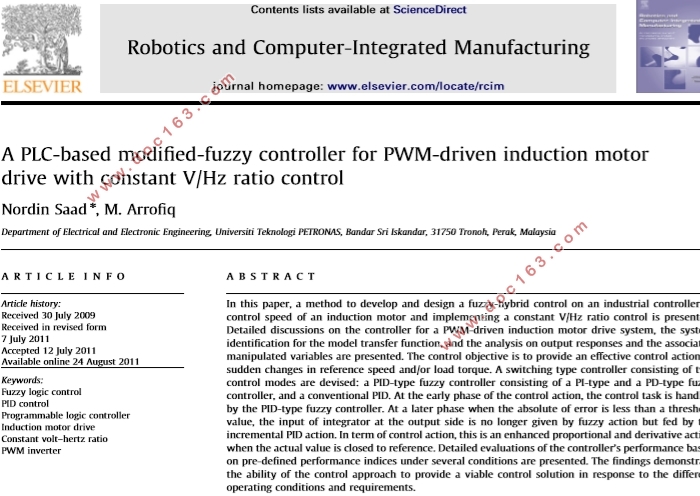 基于PLC的改进模糊控制器通过常数V/Hz比例控制PWM-driven感应电动机工作