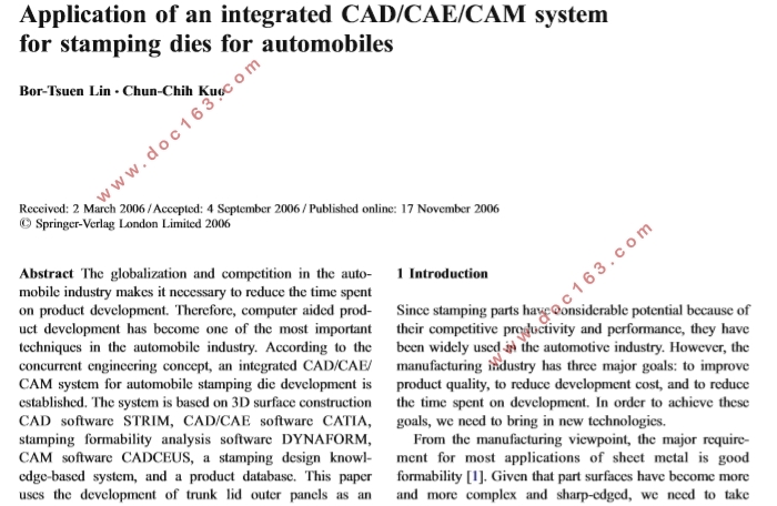 一种CAD/CAE/CAM系统在汽车冲压模具中的应用