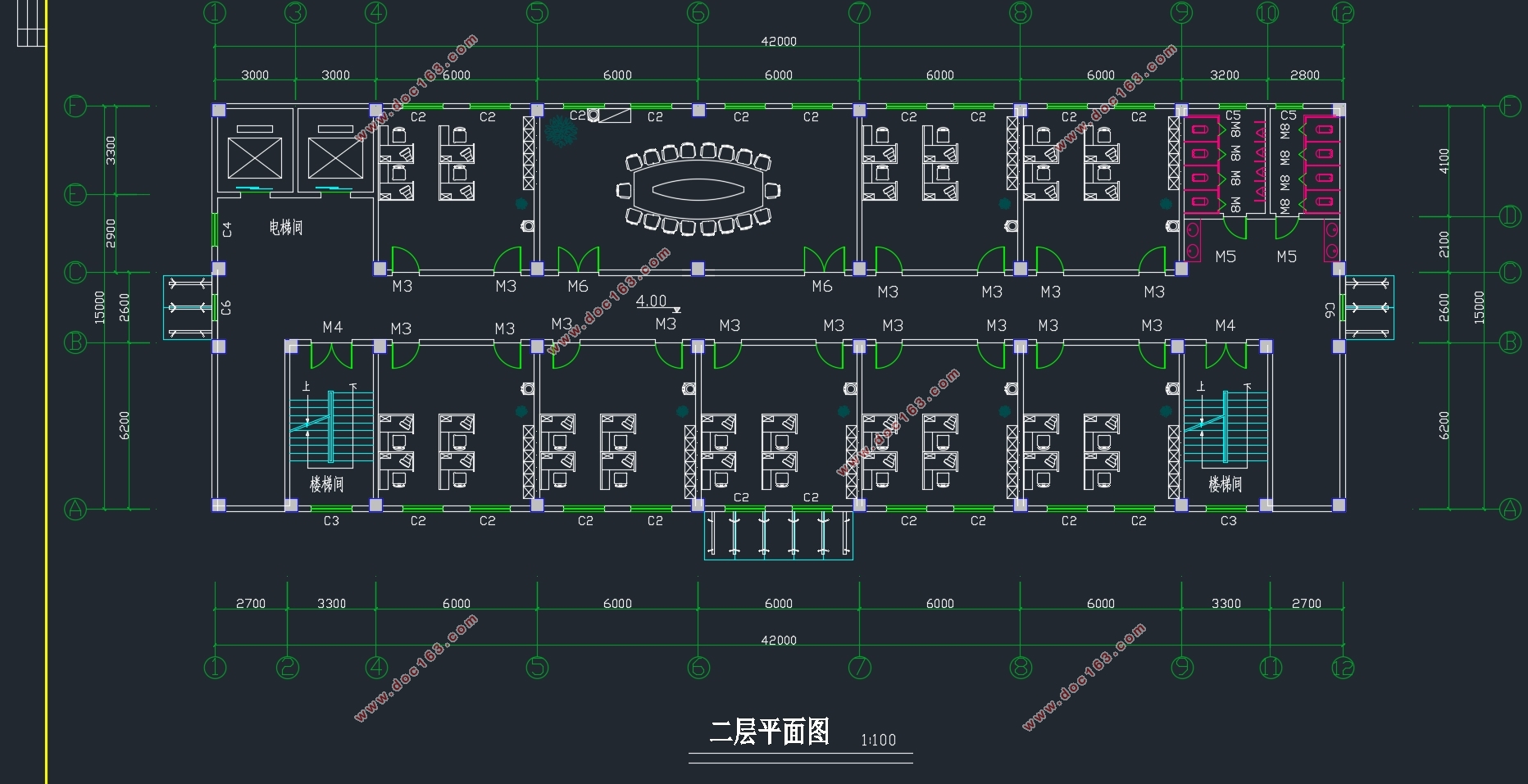 四层2520平米三跨框架结构徐州某科技园办公楼设计(含建筑图结构图)
