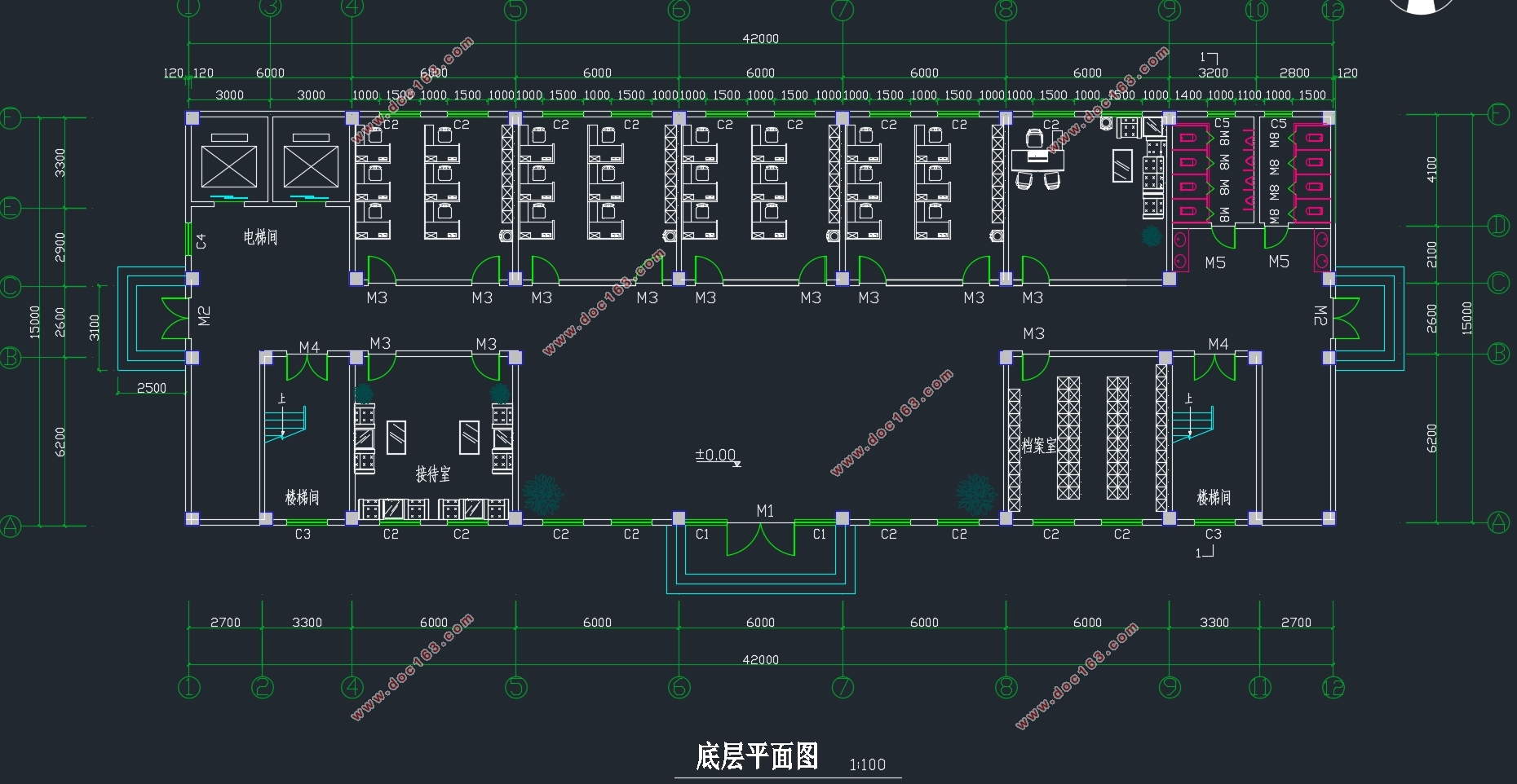 四层2520平米三跨框架结构徐州某科技园办公楼设计(含建筑图结构图)