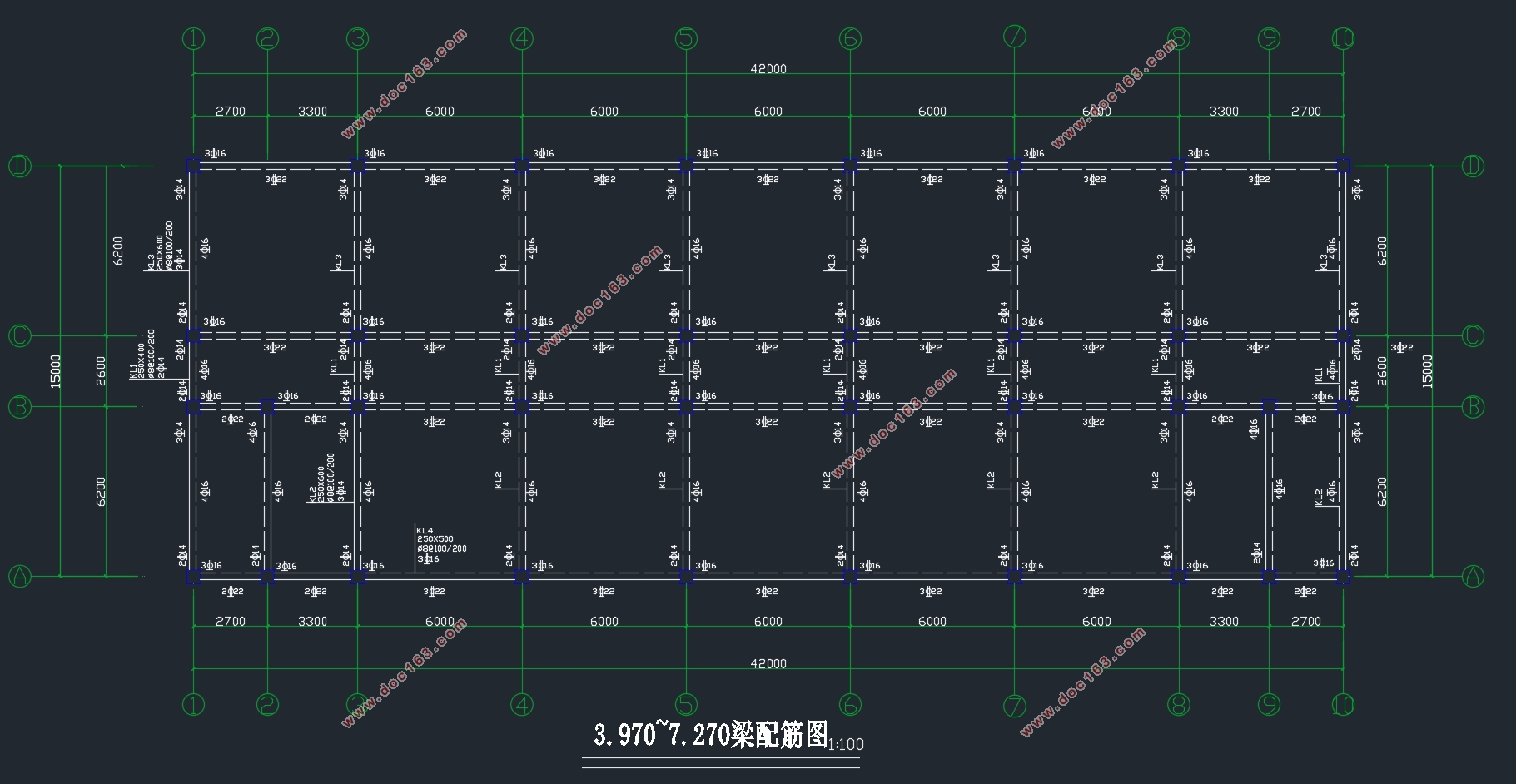 四层2520平米三跨框架结构徐州某科技园办公楼设计(含建筑图结构图)