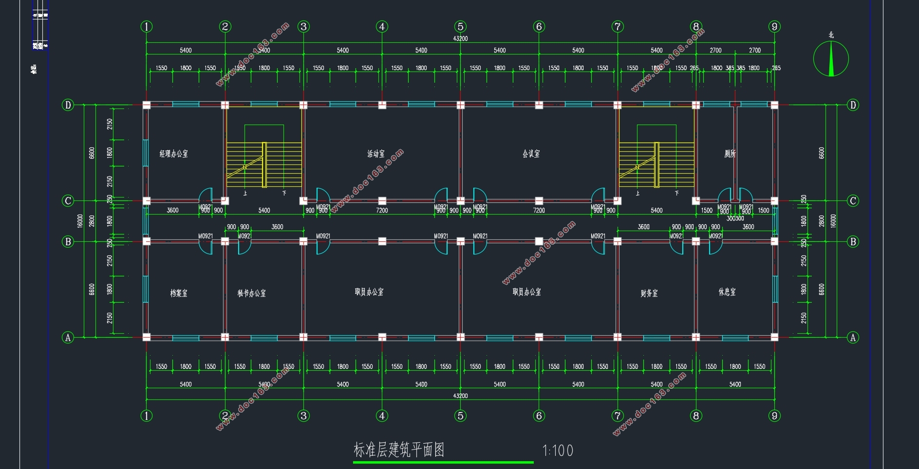 四层3100平米南京某科技园办公楼设计(含建筑图结构图)