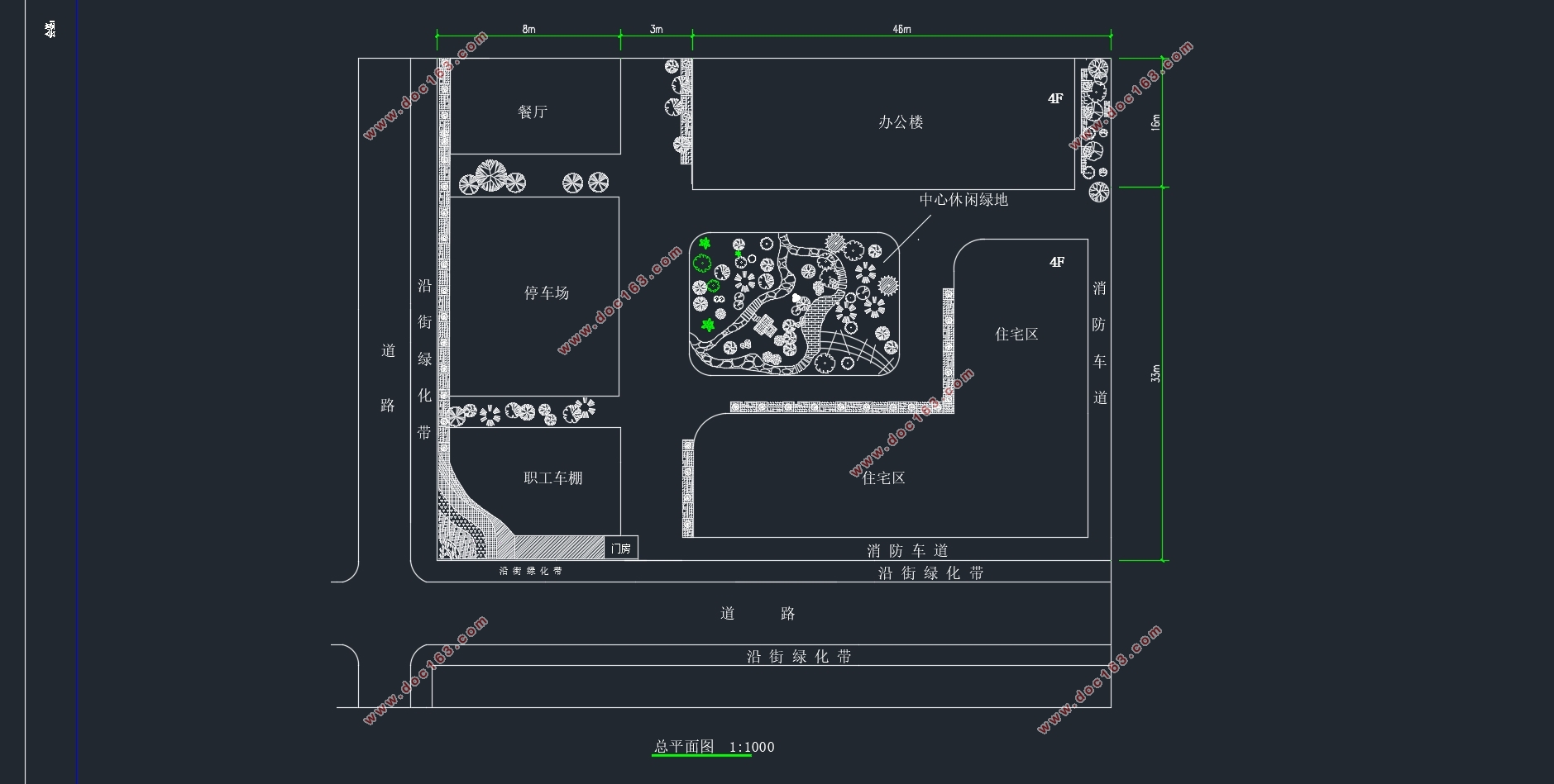 四层3100平米南京某科技园办公楼设计(含建筑图结构图)