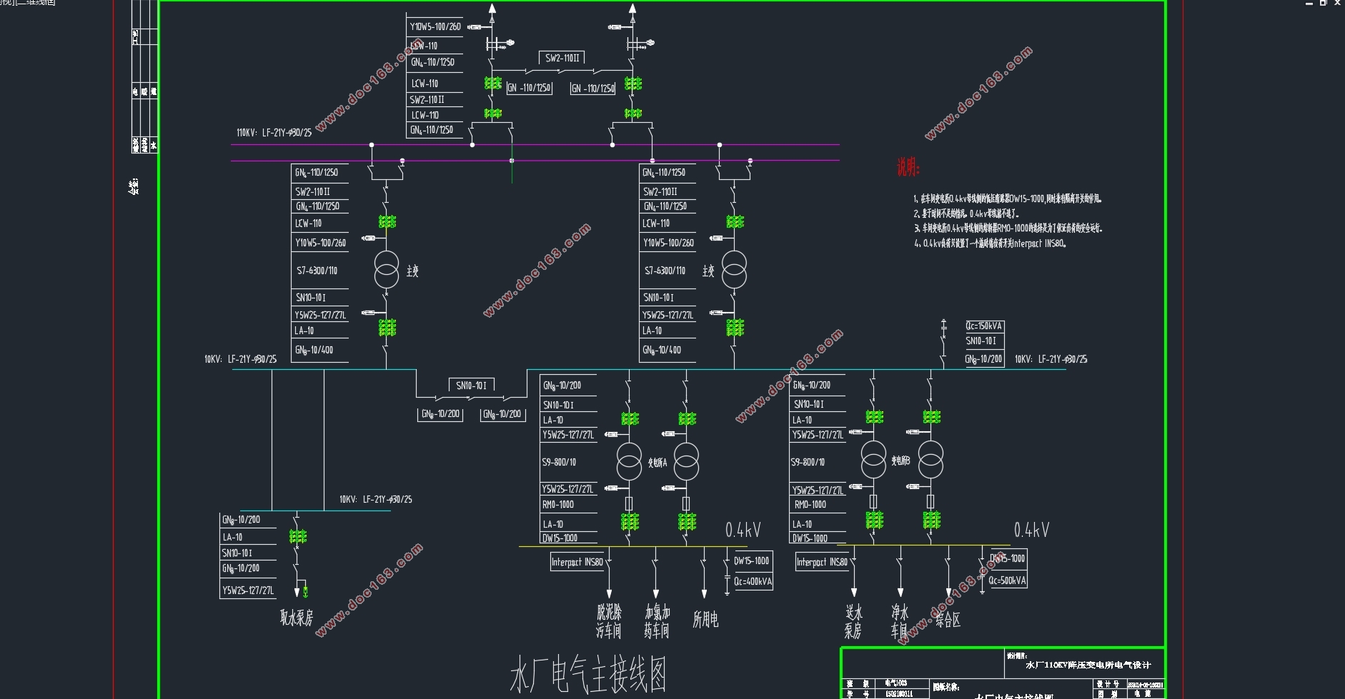 水厂110kV降压变电所电气设计(附CAD图)