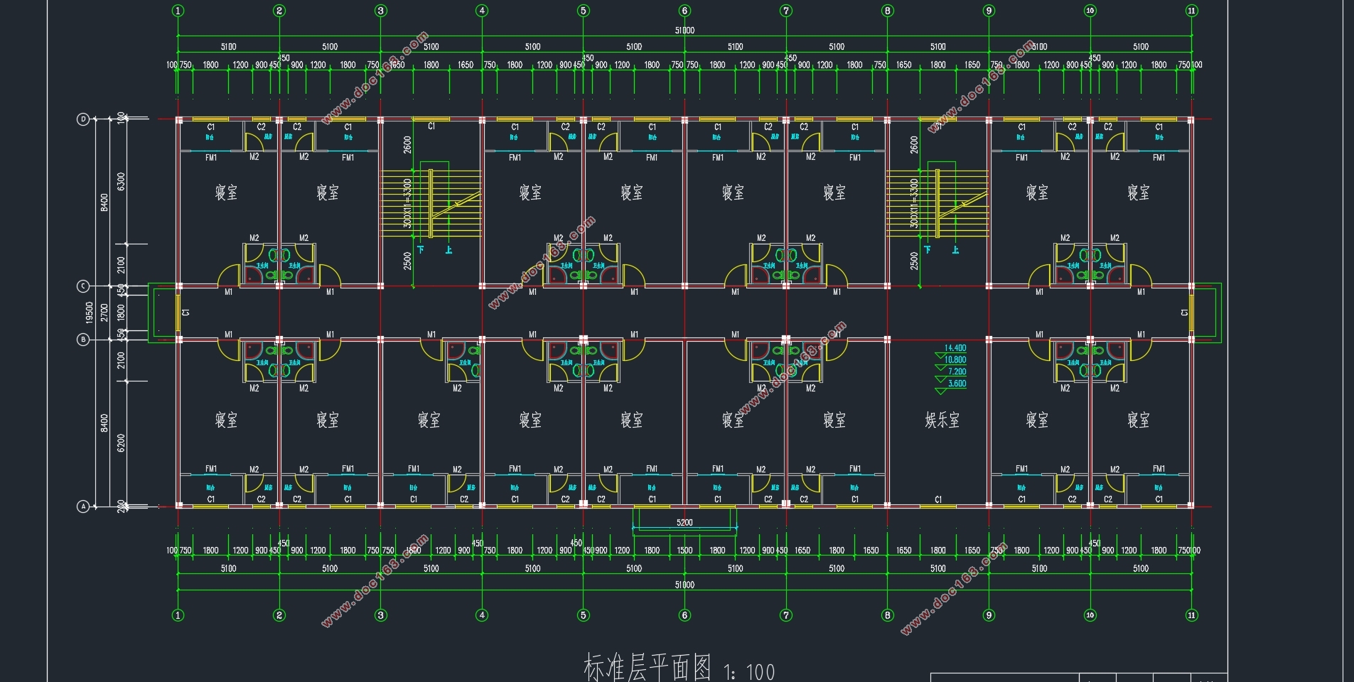 五层4950平米湖北公司单身职工宿舍公寓楼设计(含建筑图结构图)