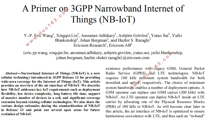3GPP 窄带物联网技术(NB-IoT)入门指南