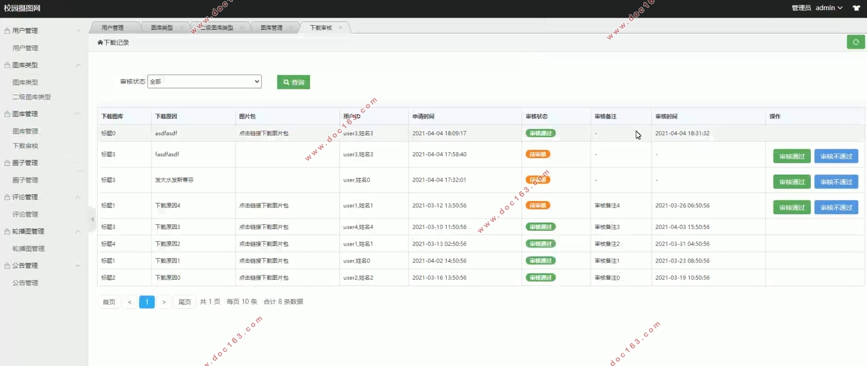 校园摄图网站的设计与实现(SSM,MySQL)