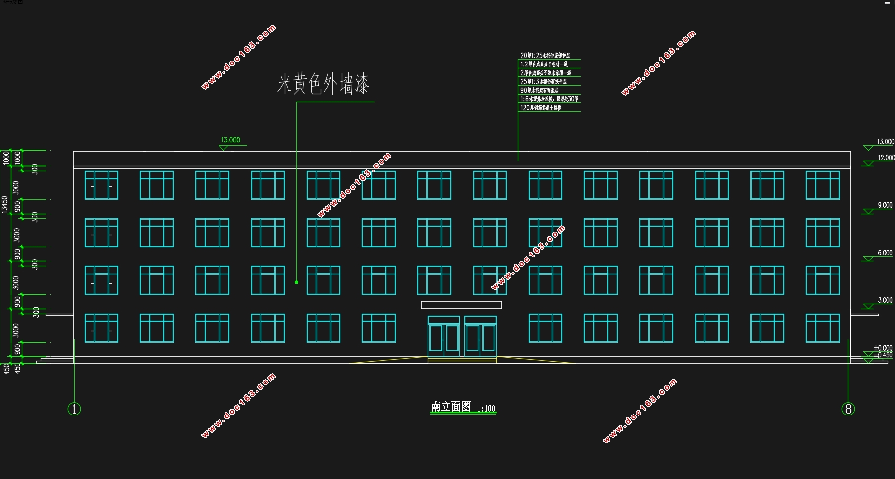 四层2880平米常州某学院公寓楼设计(含CAD建筑结构图)
