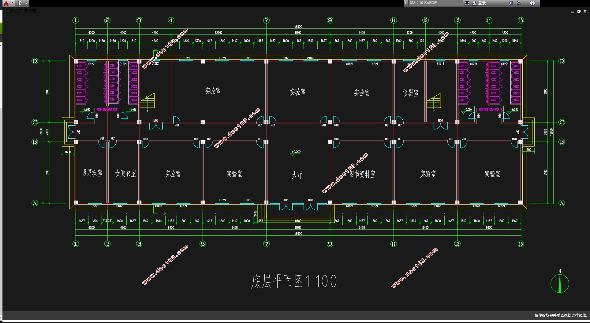 三跨四层4174平米常州市某研究院实验楼设计(含建筑图结构图)