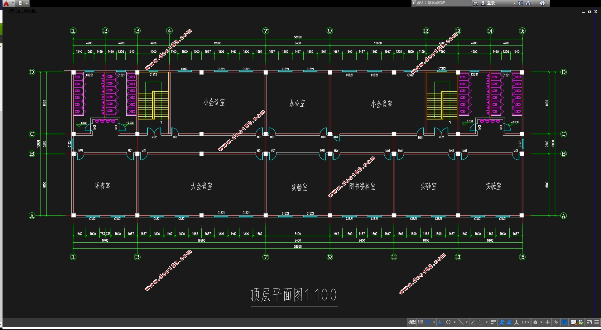 三跨四层4174平米常州市某研究院实验楼设计(含建筑图结构图)