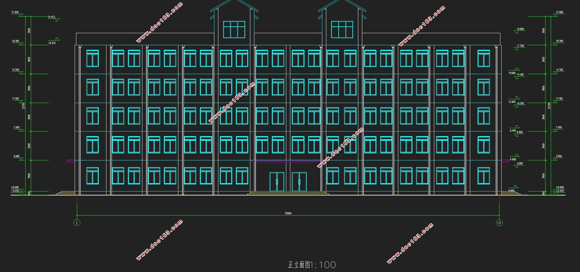 三跨五层5544平米江苏昆山某大学综合楼设计(含建筑图结构图)