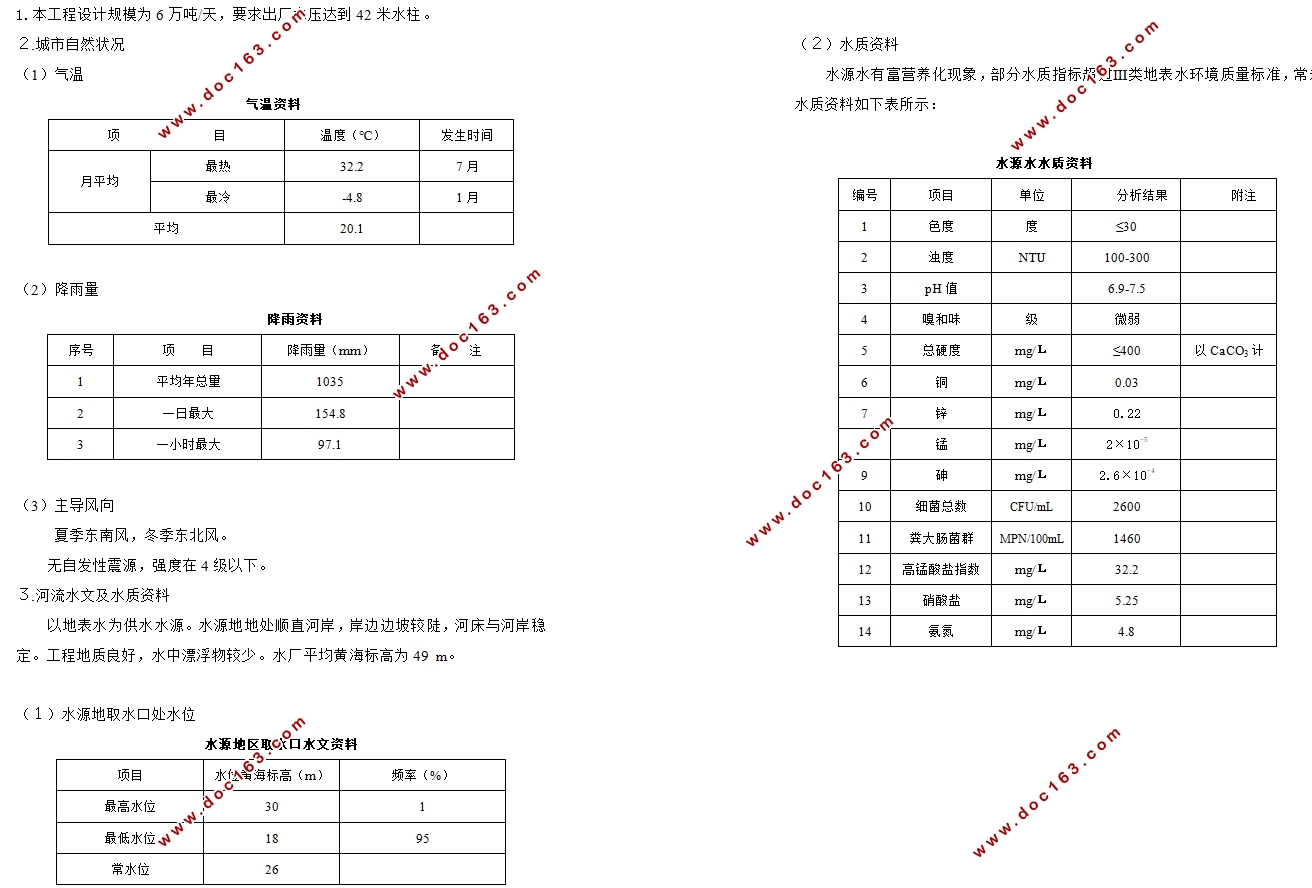 某城市(6万吨)给水工程设计(含CAD图)